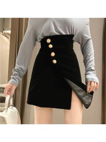Outlet Autumn&winter new single-breasted matching slim A-line skirt