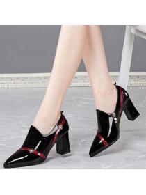 Outlet Spring&autumn new all-match British leather deep- mouth thick-heel pointed toe shoes