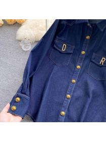 Outlet New Korean style Loose polo collar long-sleeved casual Denim jacket