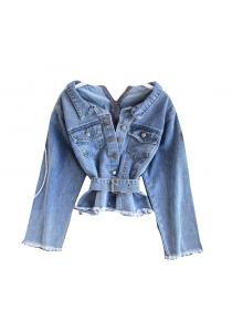 Outlet Women's denim jacket new style lace-up shirt top