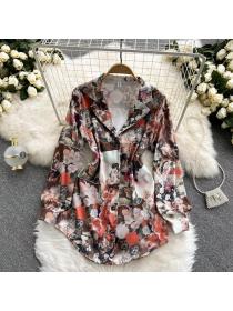Outlet Vintage floral shirt loose matching single-breasted casual suit collar jacket