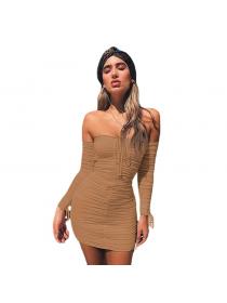 Outlet Hot style Autumn new sexy pleated dress single-shoulder long-sleeved dressdiamond dress