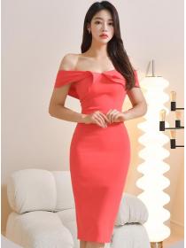 On Sale Pure Color Off Collars Sexy Dress 