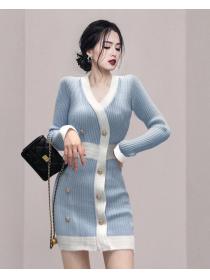 On Sale Color  Matching Knitting Fashion Dress