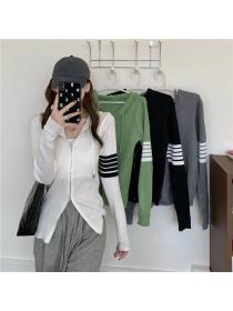 Outlet loose long-sleeved knitted cardigan sweater Korean style double zipper jacket for women