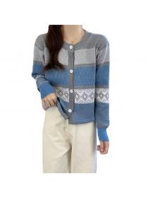 Outlet women's long-sleeved short style irregular temperament Round-neck cardigan