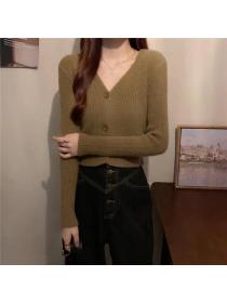 Outlet V-neck long-sleeved knit cardigan sweater for women