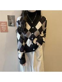 Outlet V-neck long-sleeved Korean fashion loose Knit cardigans