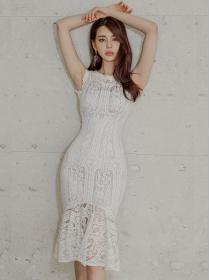 Korean Style Lace Hollow Out Fishtail  Dress