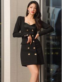 On Sale Pure Color Button Matching Fashion Dress 