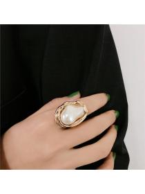 Korean fashion Simple fashion Pearl ring Jewely Simple Elegant Women’s brass ring Ladies Accessor...
