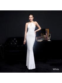 Outlet New style elegant long halter neck sequined fishtail evening dress for banquet