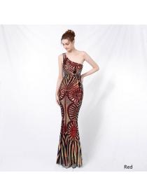 Outlet Single-shoulder Sequins fishtail long dress performance banquet/car model evening dress