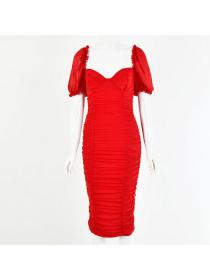 Outlet Hot selling sexy Vintage style puff-sleeve Bodycon dress