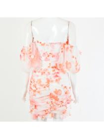 Outlet Hot style Floral off-shoulder backless chiffon dress