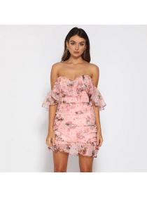 Outlet Hot style Floral off-shoulder backless chiffon dress