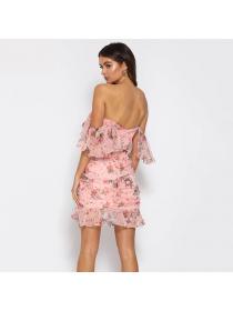 Outlet Hot style Floral off-shoulder backless chiffon dress