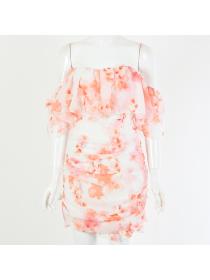 Outlet Hot style Floral off-shoulder backless chiffon dress