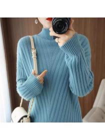 Outlet Women's 100% woolen sweate warm long-sleeved sweater short pullover