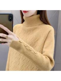 Outlet loose all-match Twist turtleneck pullover for women