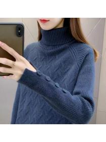 Outlet loose all-match Twist turtleneck pullover for women