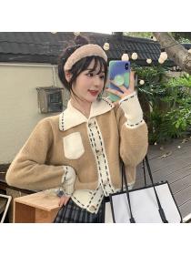 Outlet Korean fashion polo collar knitted cardigans for women