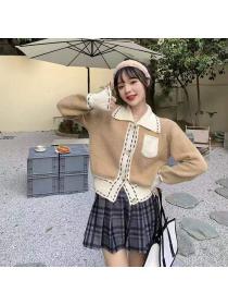 Outlet Korean fashion polo collar knitted cardigans for women 