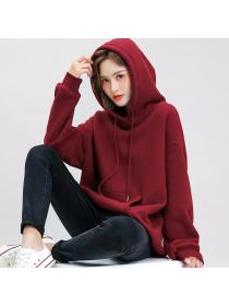Outlet Winter Wine-red loose all-match hoodies for women