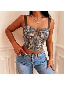 Outlet Hot style women's autumn plaid sexy short camisole