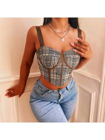 Outlet Hot style women's autumn plaid sexy short camisole