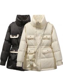Outlet Women's stand-up collar mid-length cotton-padded jacket with bear doll