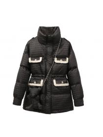 Outlet Women's stand-up collar mid-length cotton-padded jacket with bear doll 
