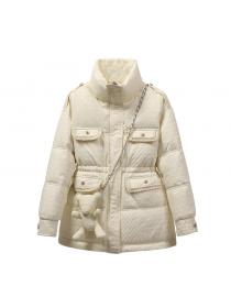 Outlet Women's stand-up collar mid-length cotton-padded jacket with bear doll 