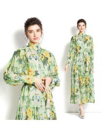 Outlet Printing Stand Collars Fashion Maxi Dress 