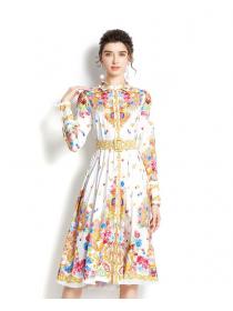On Sale Stand  Collars Horn Sleeve Printing Dress 