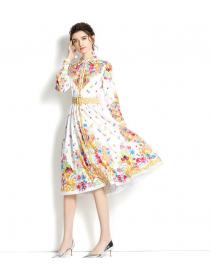 On Sale Stand  Collars Horn Sleeve Printing Dress 