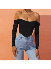 Outlet Hot style see-through Off-shoulder neckline cropped top for women