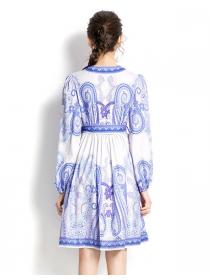 Outlet Horn Sleeve Printing Show Waist Dress