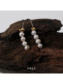 Korean fashion Natural pearl long earrings Jewely Simple Elegant Women’s brass Ladies Accessories