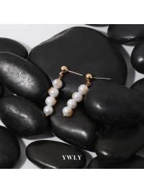 Korean fashion Natural pearl long earrings Jewely Simple Elegant Women’s brass Ladies Accessories