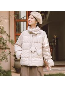 Outlet Warm winter corduroy cotton jacket with bowknot