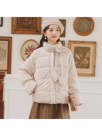 Outlet Warm winter corduroy cotton jacket with bowknot