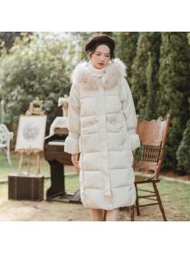 Outlet fashion Korean style mid-length loose over-the-knee cotton-padded coat for women