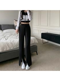 Outlet New style front slit trousers women's high waist slimming Korean style straight wide-leg t...