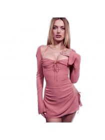 Outlet Hot style Winter new women's fashion long-sleeved square-neck sexy low-cut hollow slim dress