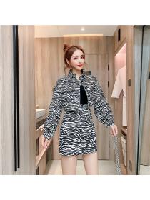 Outlet Winter fashion lapel leopard print coat +tight-fitting sling+ hip-full skirt three-piece s...