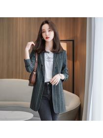 Outlet Autumn and winter mid-length slim temperament striped ladies suit jacket for women