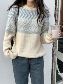 Outlet Korean fashion Vintage style warm knit pullover for women