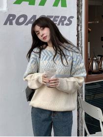 Outlet Korean fashion Vintage style warm knit pullover for women 