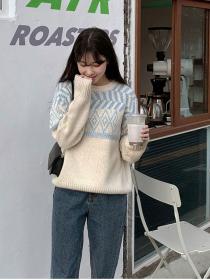Outlet Korean fashion Vintage style warm knit pullover for women 